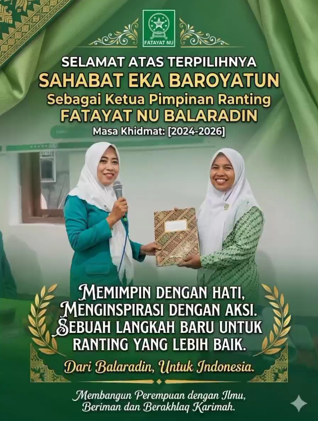 Sahabat Eka Baroyatun Terpilih sebagai Ketua PR Fatayat NU Balaradin Periode 2026–2030